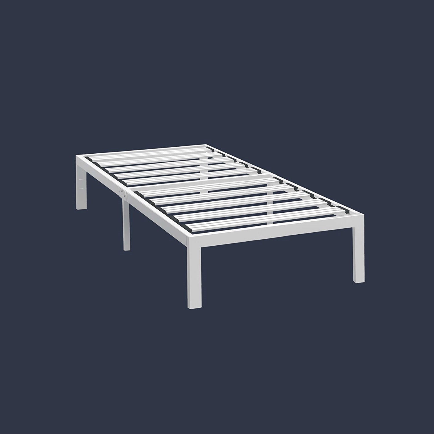 Twin size Heavy Duty Steel Platform Bed Frame in White-0