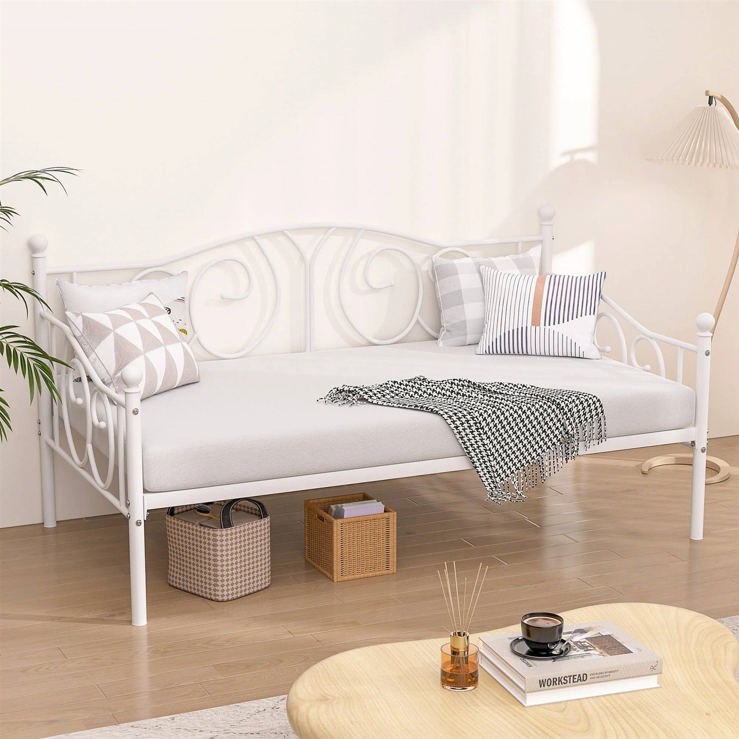 Twin size Victorian White Metal Daybed Frame - 350 lbs. Weight Capacity-1