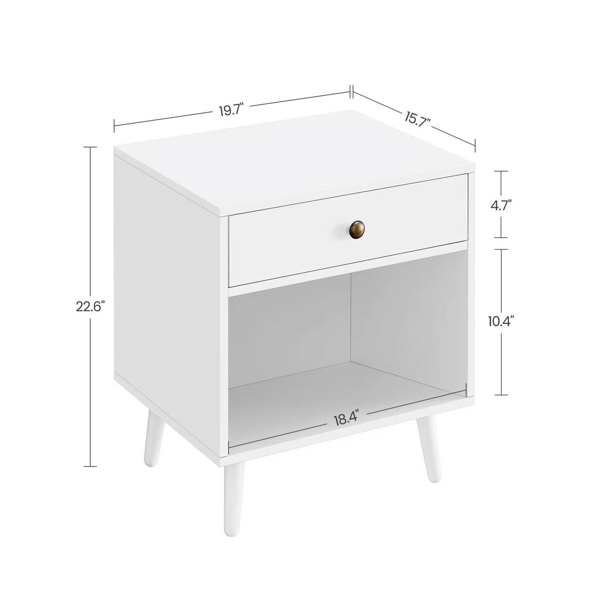 Mid-Century Modern Bedroom 1-Drawer Nightstand End Table in White Wood Finish-4
