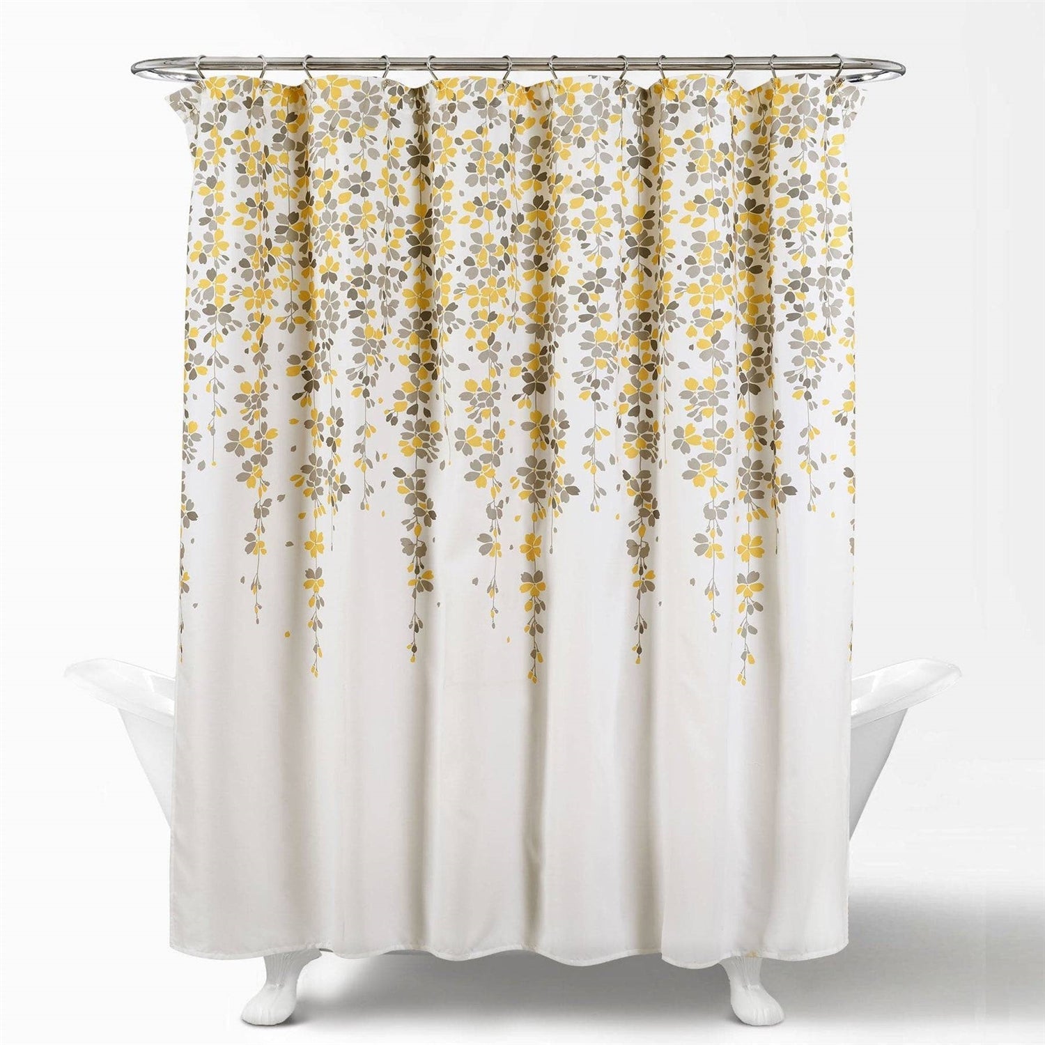 72-inch Off-White Beige Cream Yellow Grey Floral Vines Flowers Shower Curtain-0