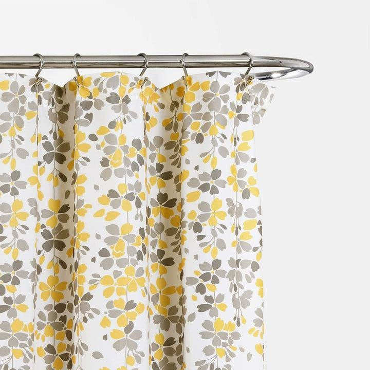 72-inch Off-White Beige Cream Yellow Grey Floral Vines Flowers Shower Curtain-2