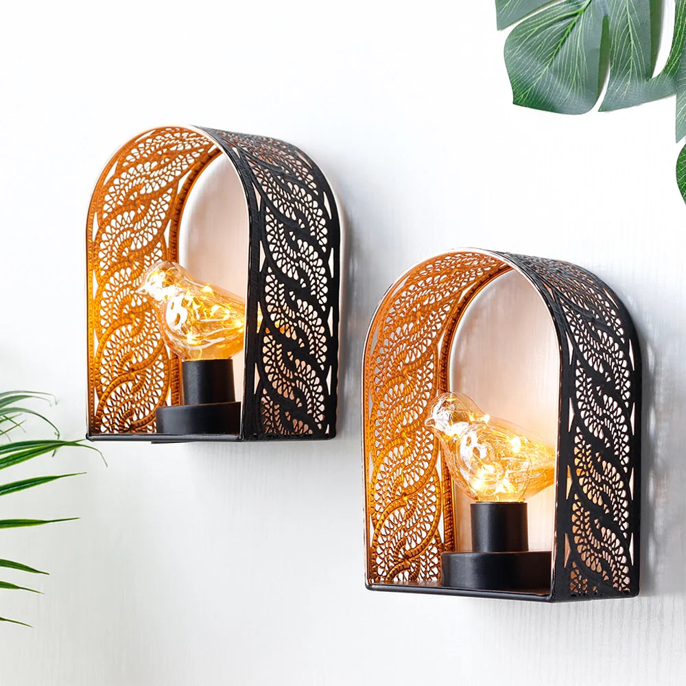 Set of 2-7"H Bird Bulb Wall Sconces Fairy Lights