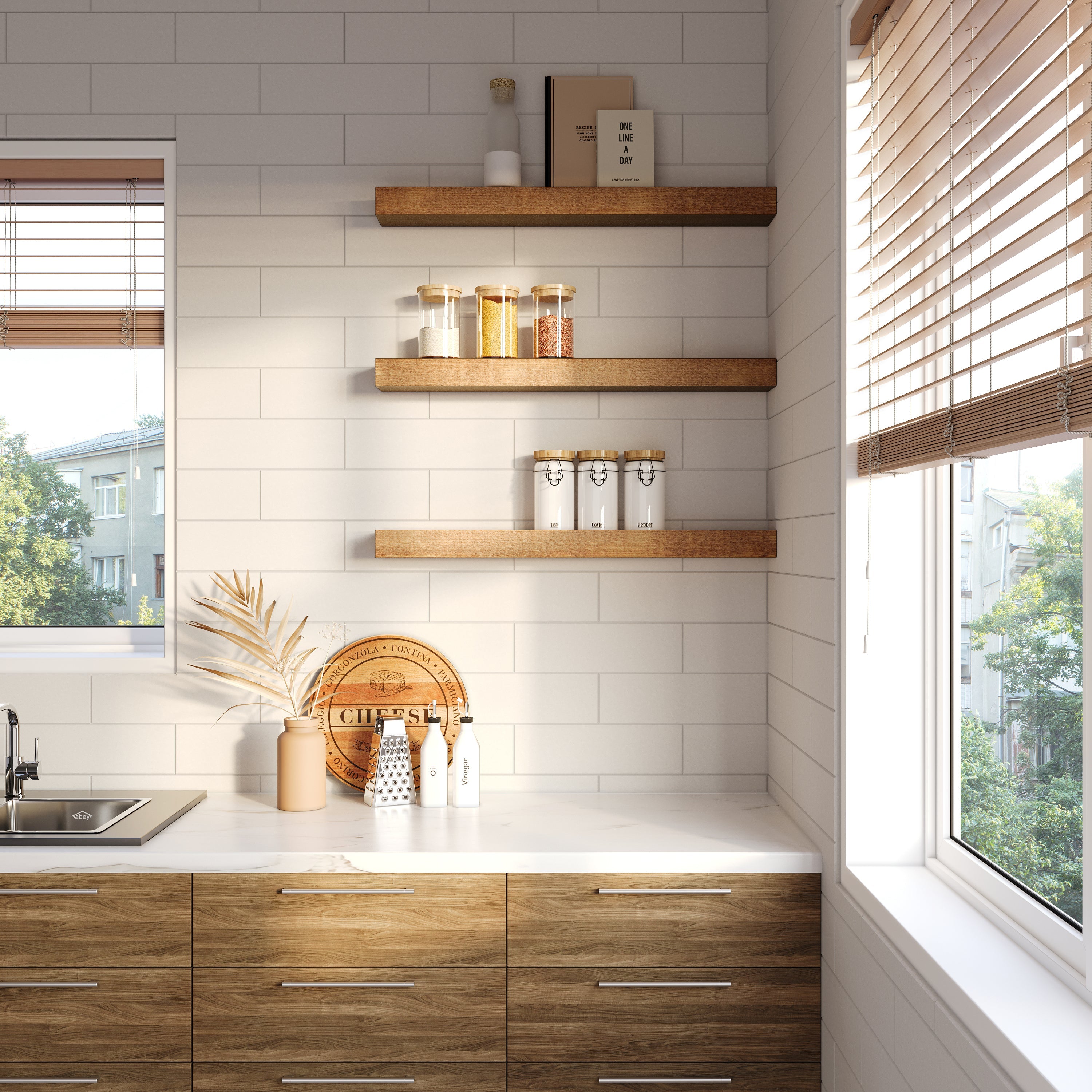Real Wood Floating Kitchen Shelves