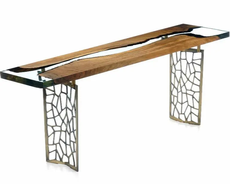 Walnut wood and resin sofa & entry table | Voronoi collection