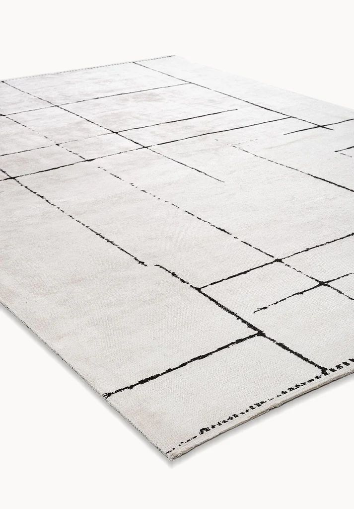 Black Thin Striped Cream Rug - Minimalist Area Rug | Alpken