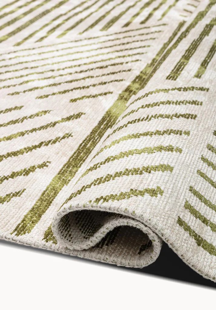 Green Meadow Patterned White Rug - Nature-Inspired Area Rug | Alpken