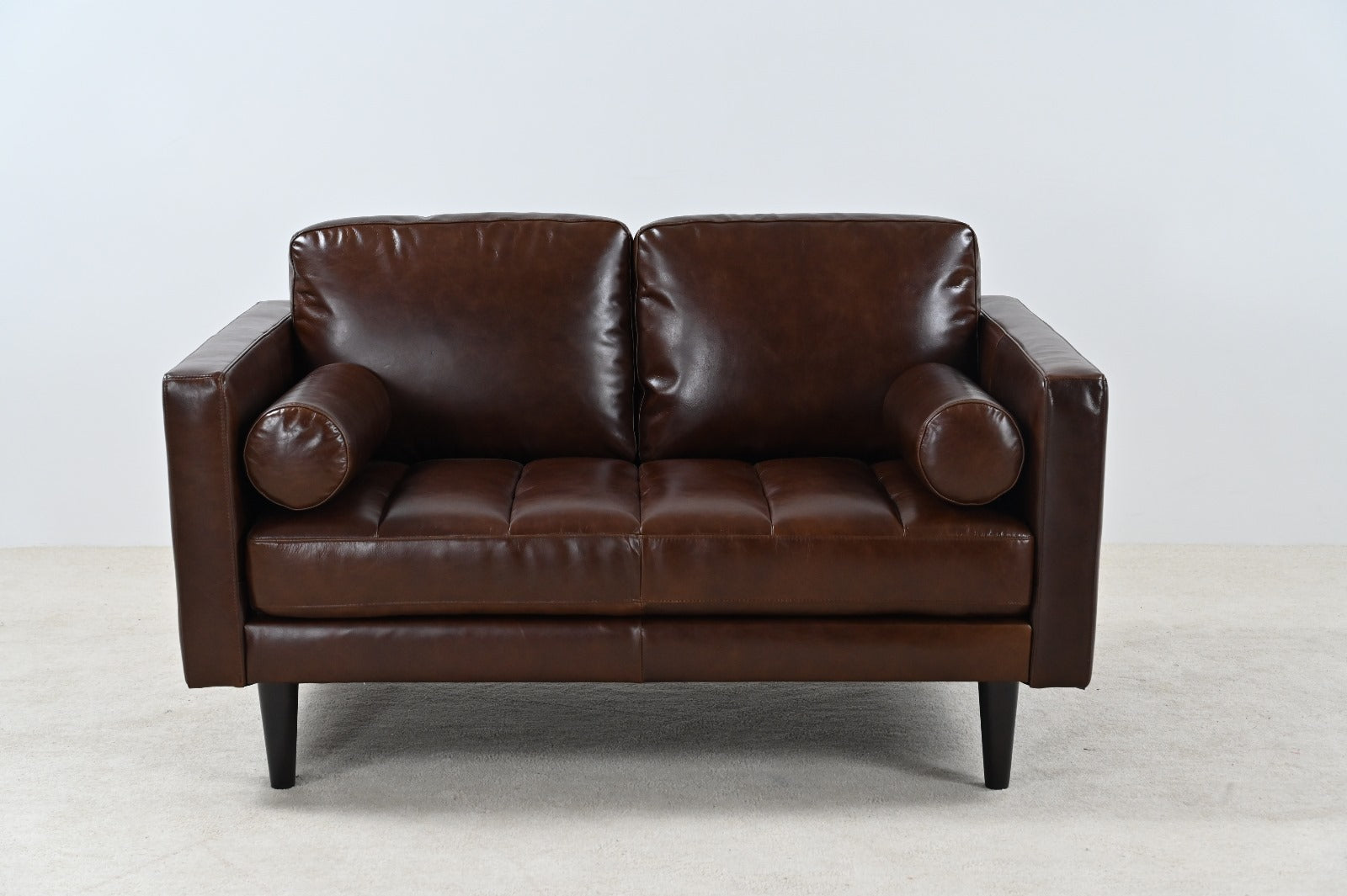 Philippe Top Grain Leather Love Seat - Chocolate Brown