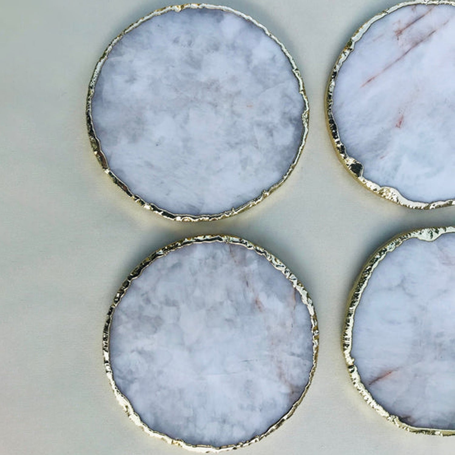 White Agate Hand Rounded Coasters - Set of 4 Large Coasters/Personalised Momentos-1