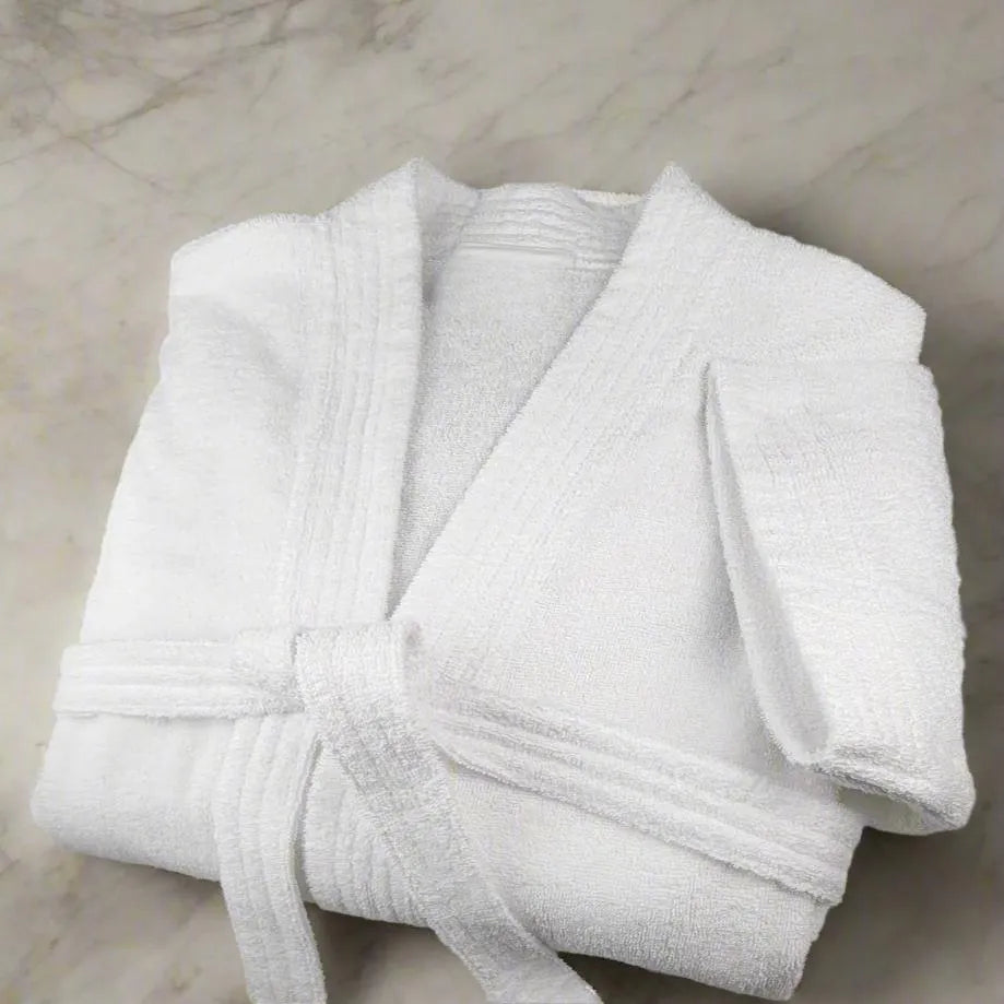 100% Cotton White Terry Kimono Bathrobe-0