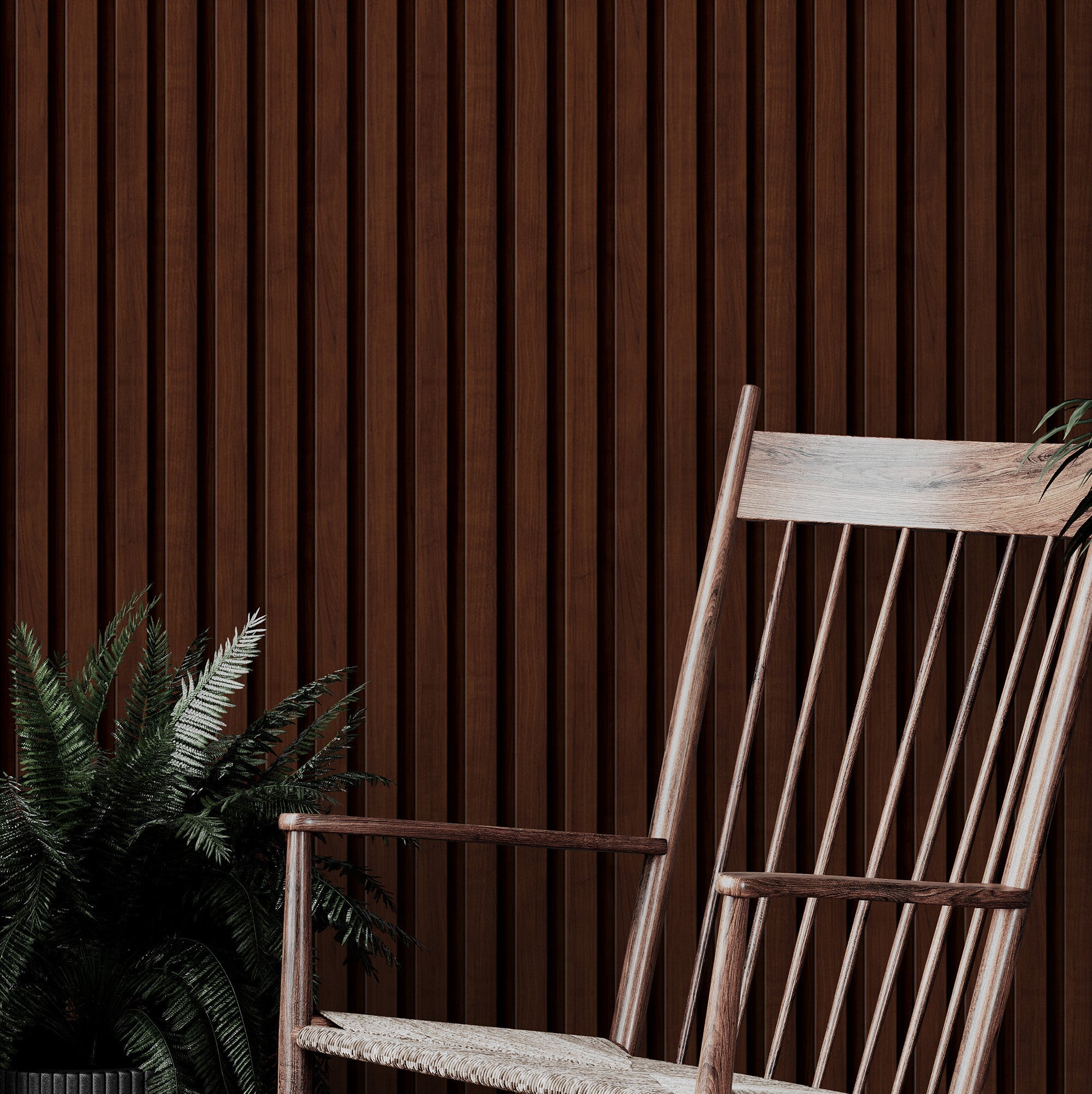 Wooden Vertical Panel Wallpaper. Dark Brown Wainscot Hardwood Wall Mural Print. #6734
