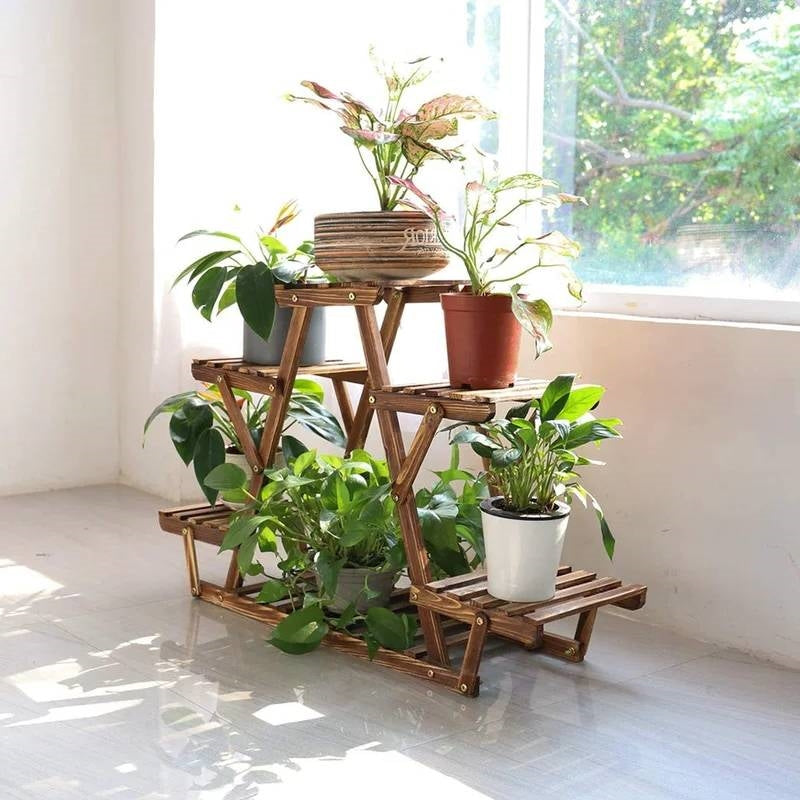 Solid Wood Triangular 6-Shelf Indoor Outdoor Flower Pot Plant Stand-2