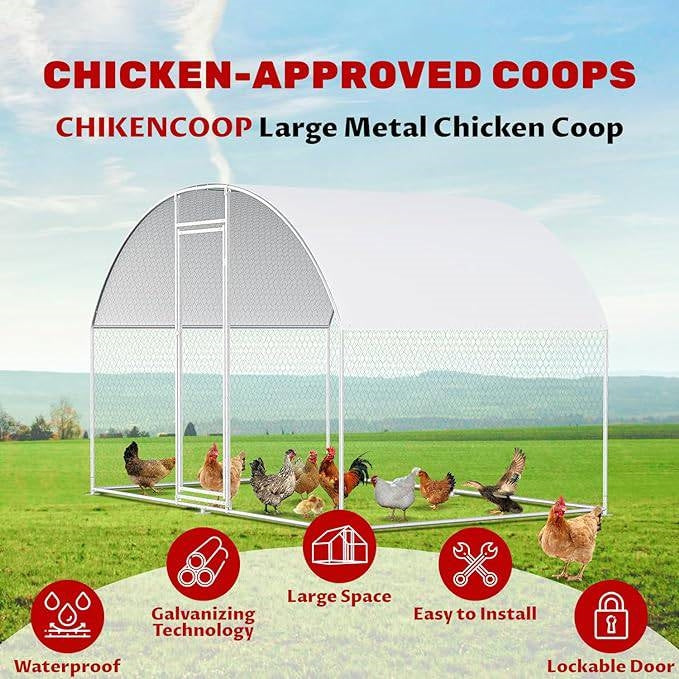 9.8 Ft x 6.6 Ft Outdoor Metal Chicken Coop with Dome Roof and Waterproof Cover-1