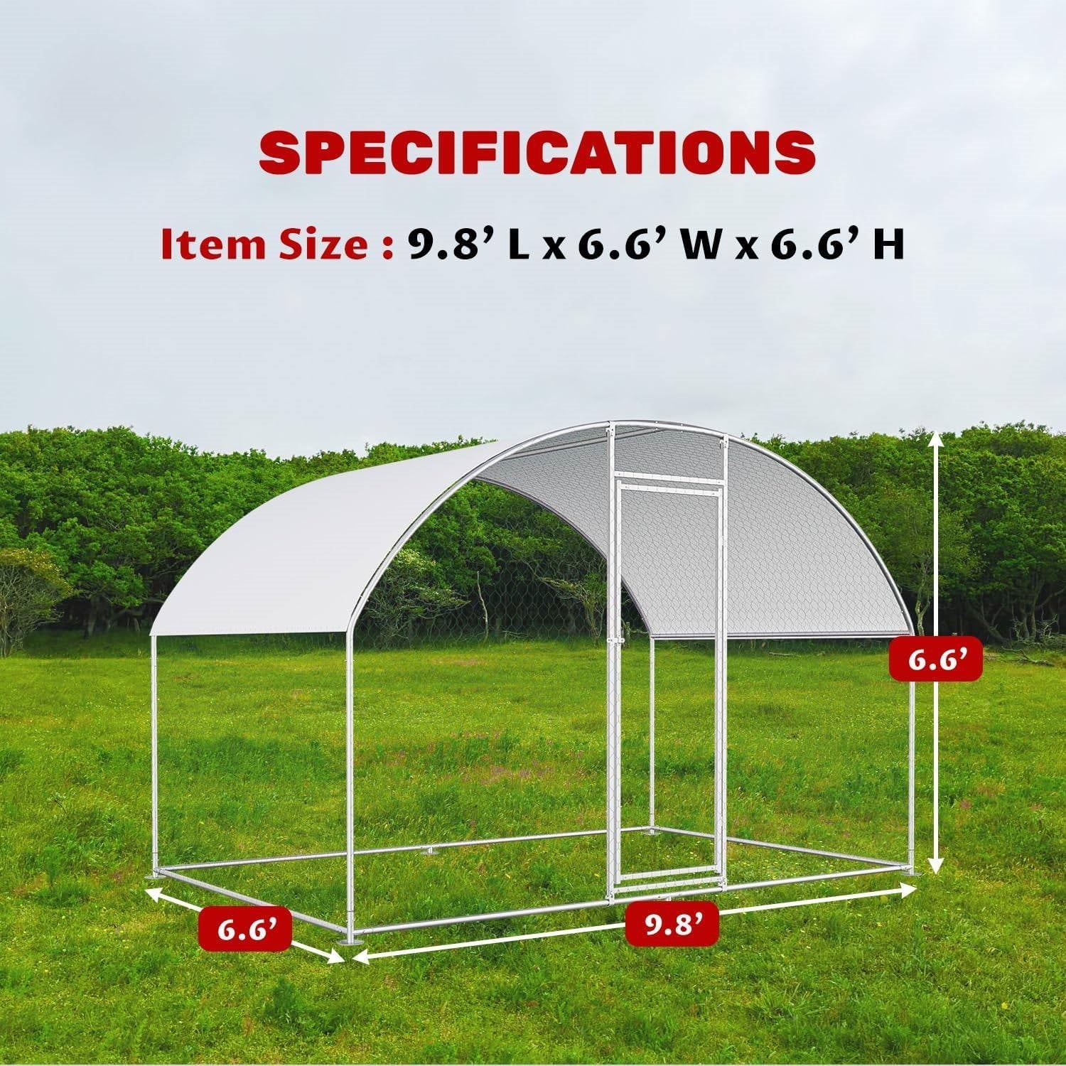 9.8 Ft x 6.6 Ft Outdoor Metal Chicken Coop with Dome Roof and Waterproof Cover-2