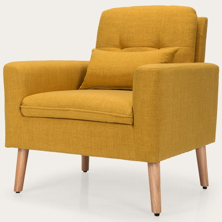 Yellow Linen Mid-Century Modern Living Room Accent Chair with Pillow-0