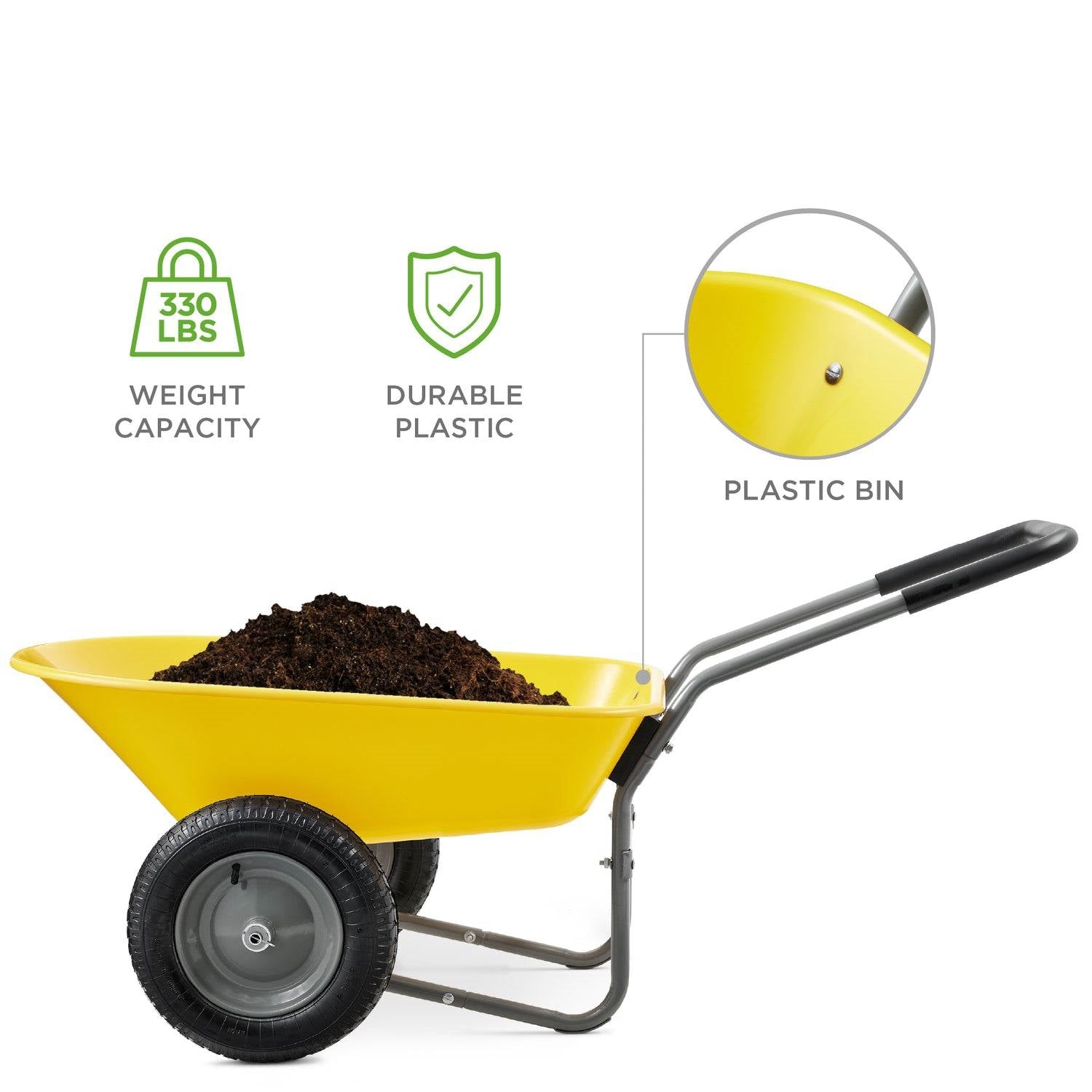 Heavy Duty 2-Wheel Multipurpose Rust Proof Wheelbarrow - Yellow-1