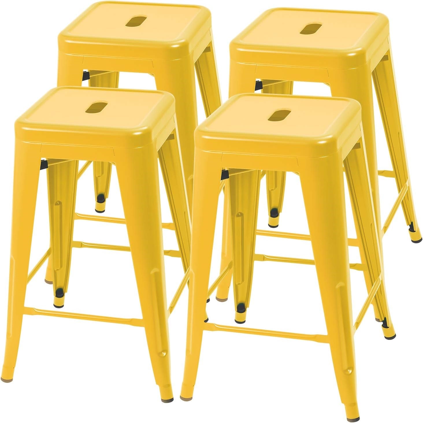 Set of 4 - 24-in. Indoor/Outdoor Backless Stacking Yellow Metal Barstools-0