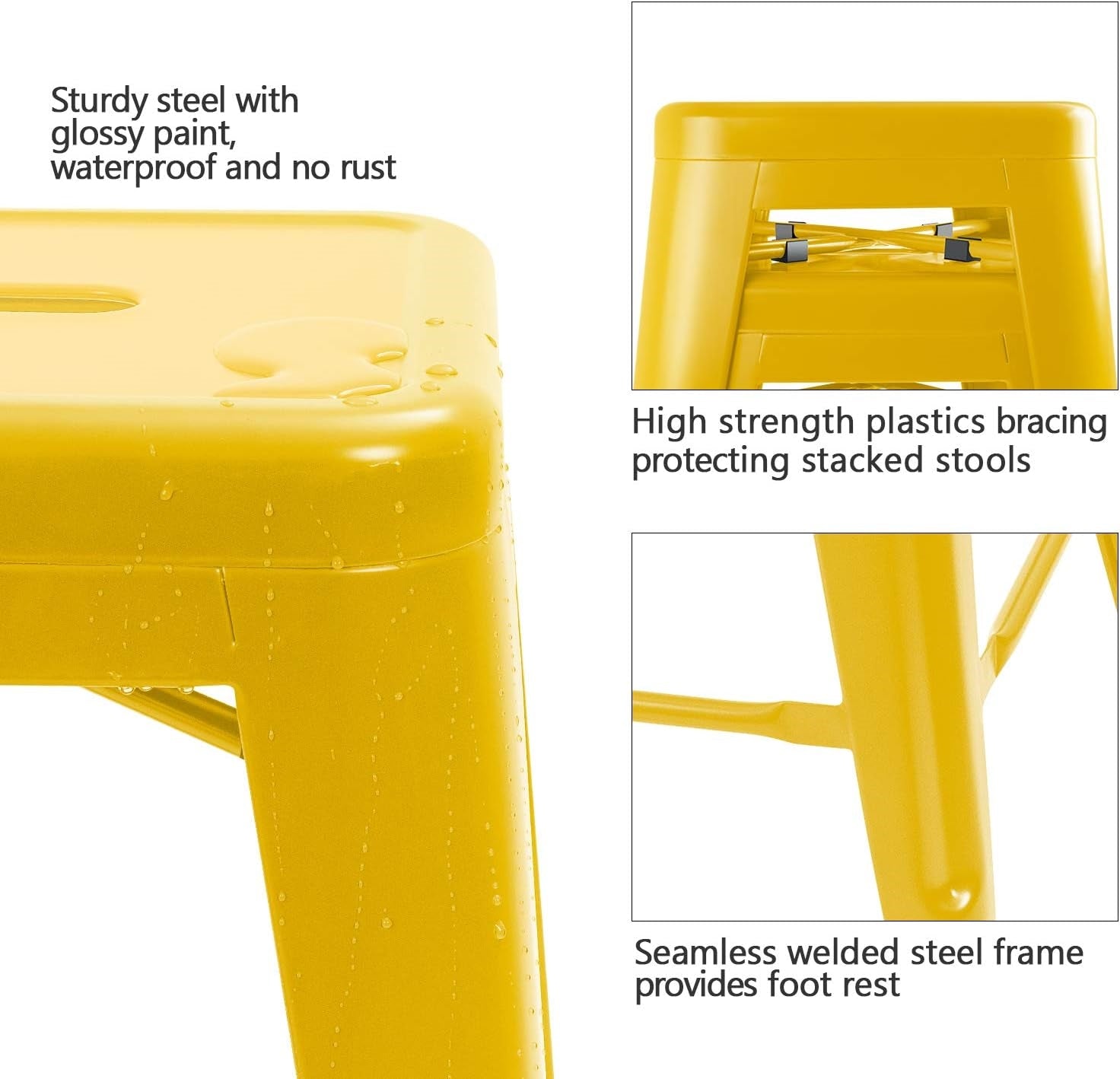 Set of 4 - 24-in. Indoor/Outdoor Backless Stacking Yellow Metal Barstools-3