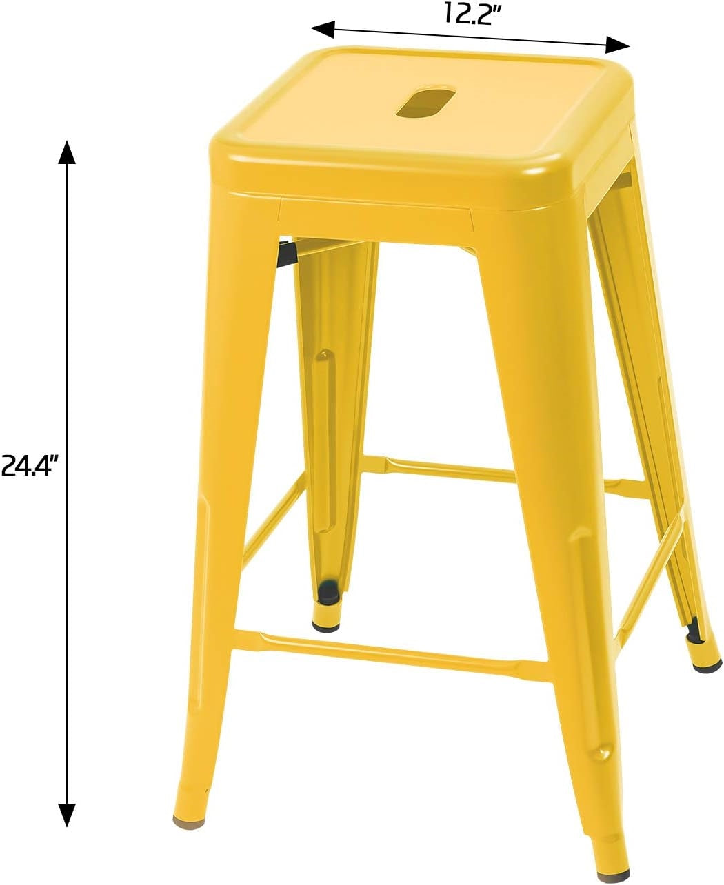 Set of 4 - 24-in. Indoor/Outdoor Backless Stacking Yellow Metal Barstools-4