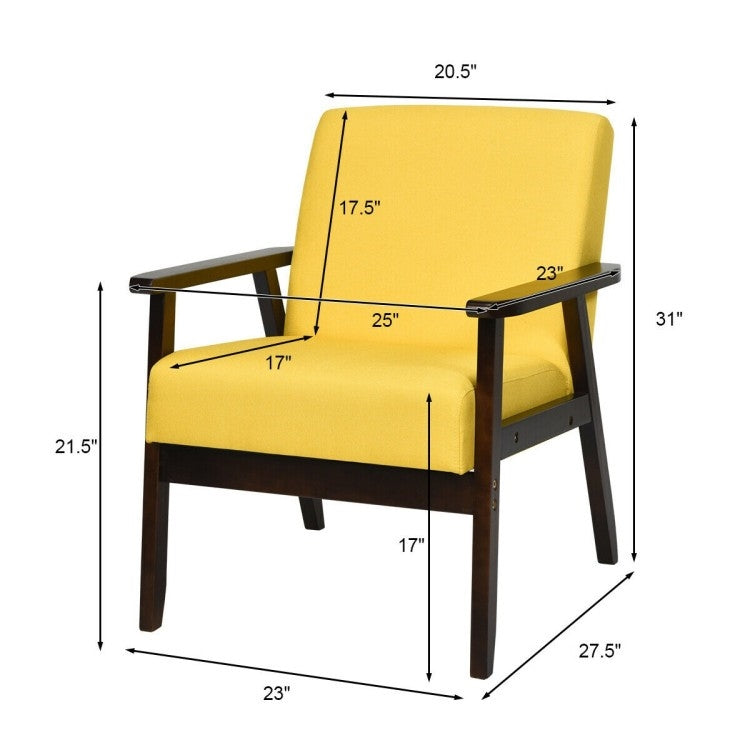 Retro Modern Classic Yellow Linen Wide Accent Chair with Espresso Wood Frame-3