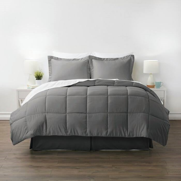 Queen Size 8-Piece Microfiber Reversible Bed-in-a-Bag Comforter Set in Grey-0