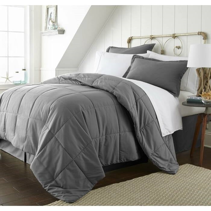 Queen Size 8-Piece Microfiber Reversible Bed-in-a-Bag Comforter Set in Grey-1