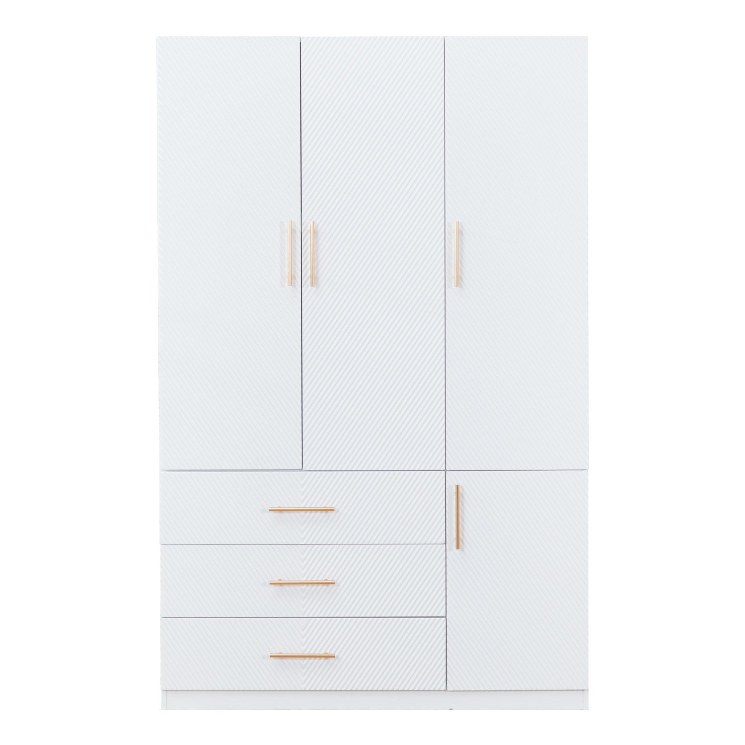 74.2” Tall 3-Door White Wardrobe Closet | Wood Armoire with Hanging Rod & Shelves for Bedroom and Bathroom Storage Cabinet