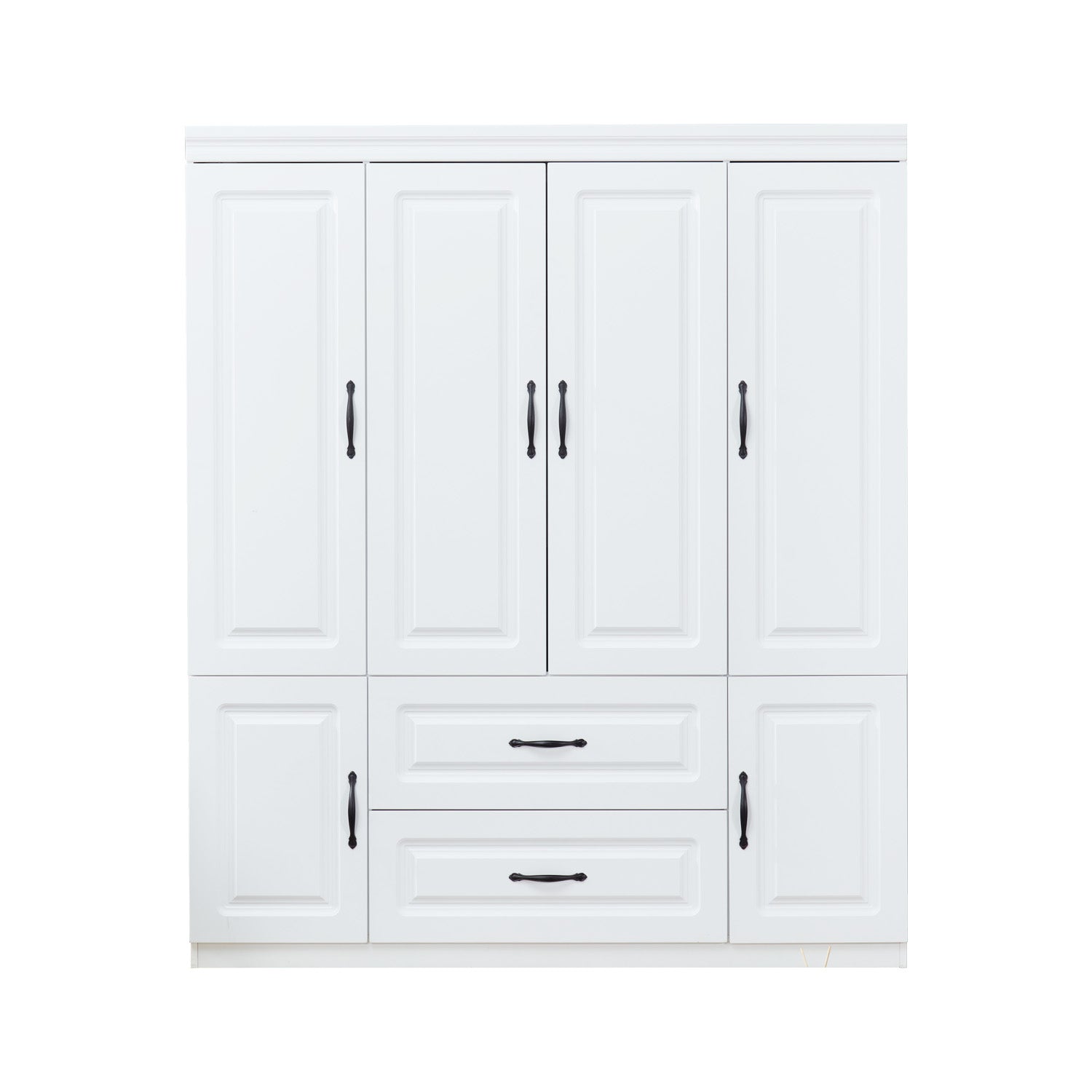 4'' H White Wooden Armoire Wardrobe Closet | Freestanding Bedroom Storage Cabinet with 4 Doors, Hanging Rod, Shelves & 2 Drawers