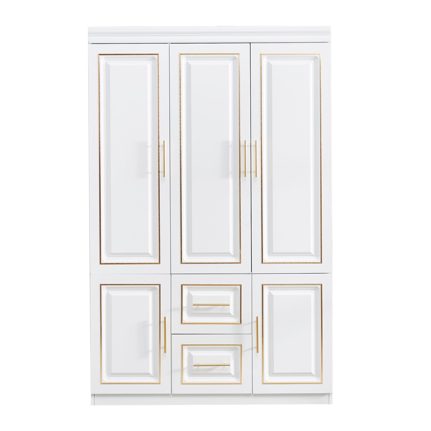 74” Tall White 3-Door Wardrobe Closet with Drawers by LivelyLodge | Freestanding Bedroom Armoire & Clothes Storage Cabinet with Hanging Rod and Shelves