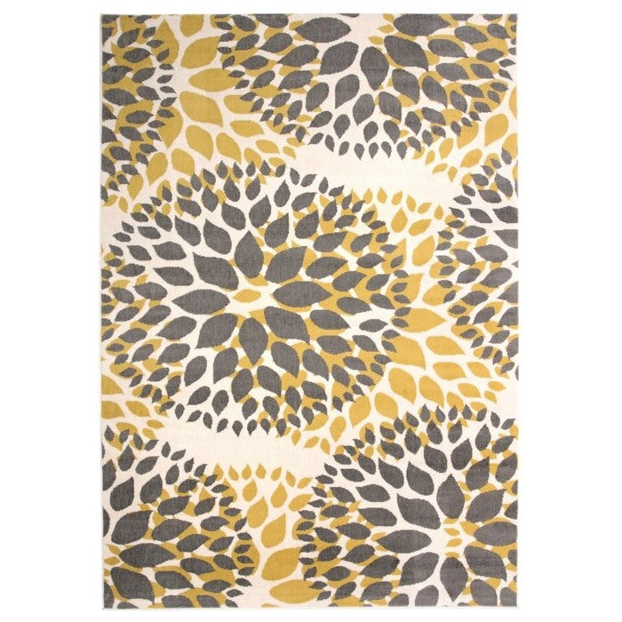 3'1" x 5' Grey Yellow Floral Woven Stain Resistant Polypropylene Area Rug-0