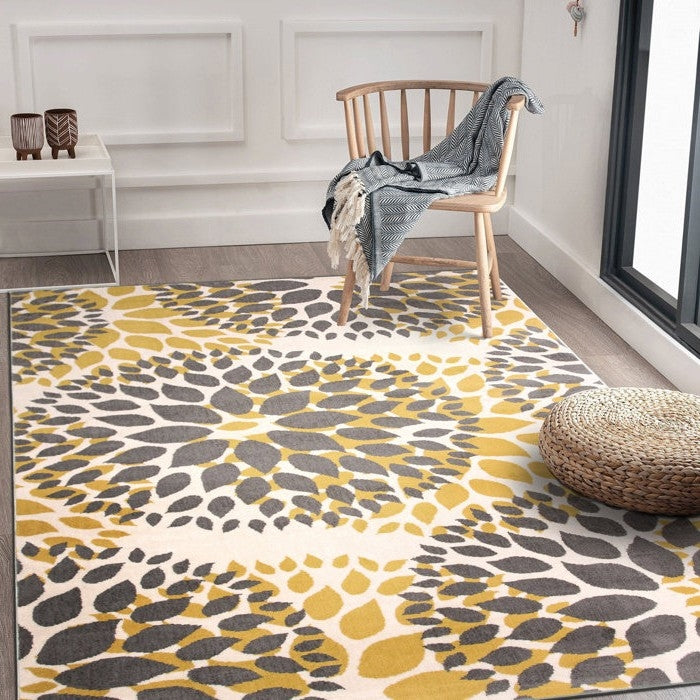 5' x 7' Grey Yellow Floral Woven Stain Resistant Polypropylene Area Rug-1