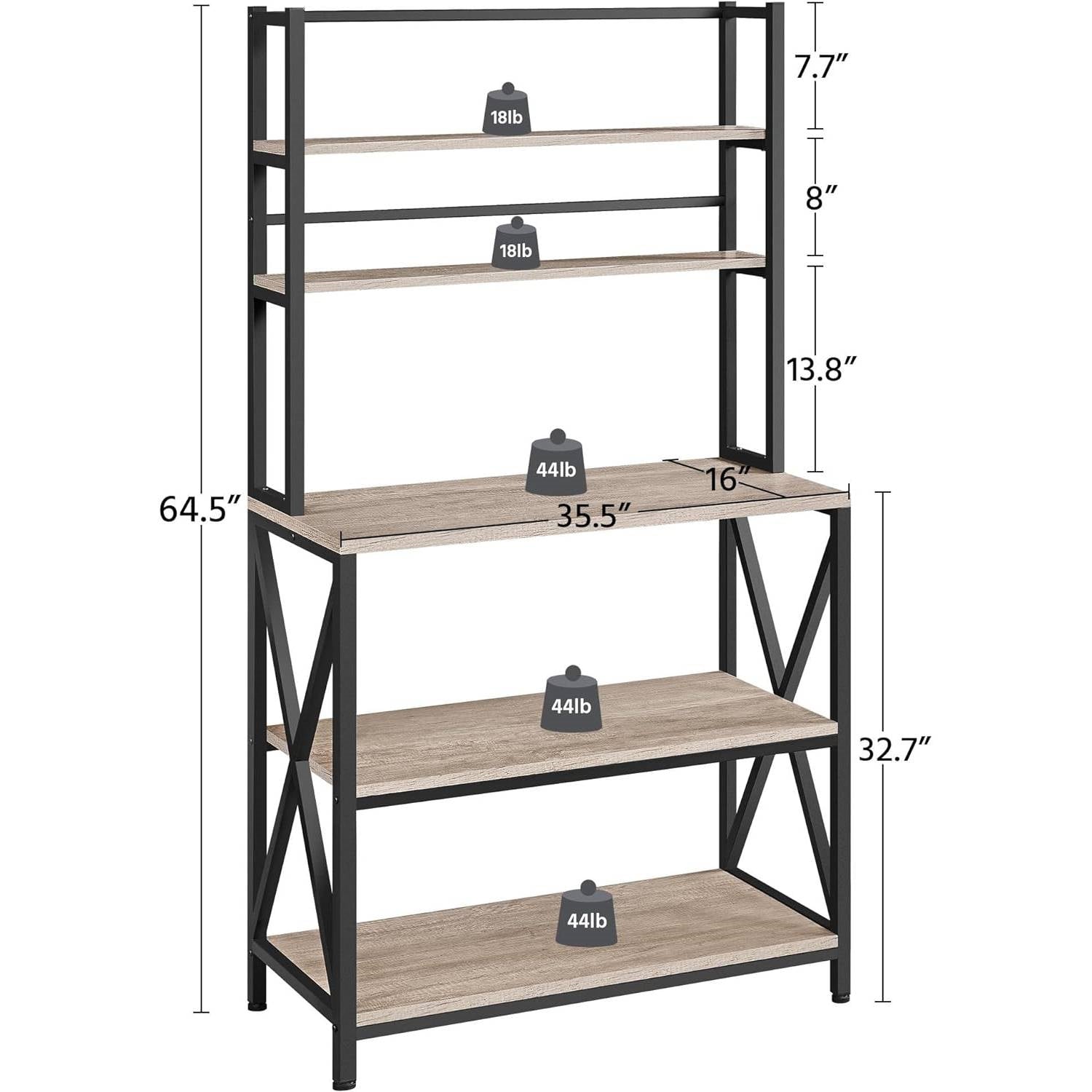 Modern Black Metal Grey Wood Bakers Rack Microwave Stand Kitchen Shelving Unit-4