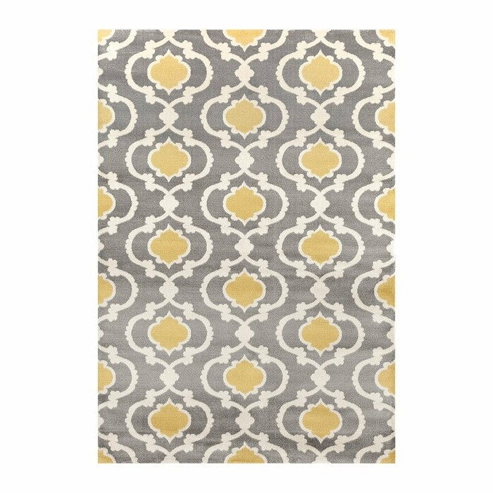 3'3" x 5' Grey Yellow Trellis Geometric Polypropylene Area Rug-0