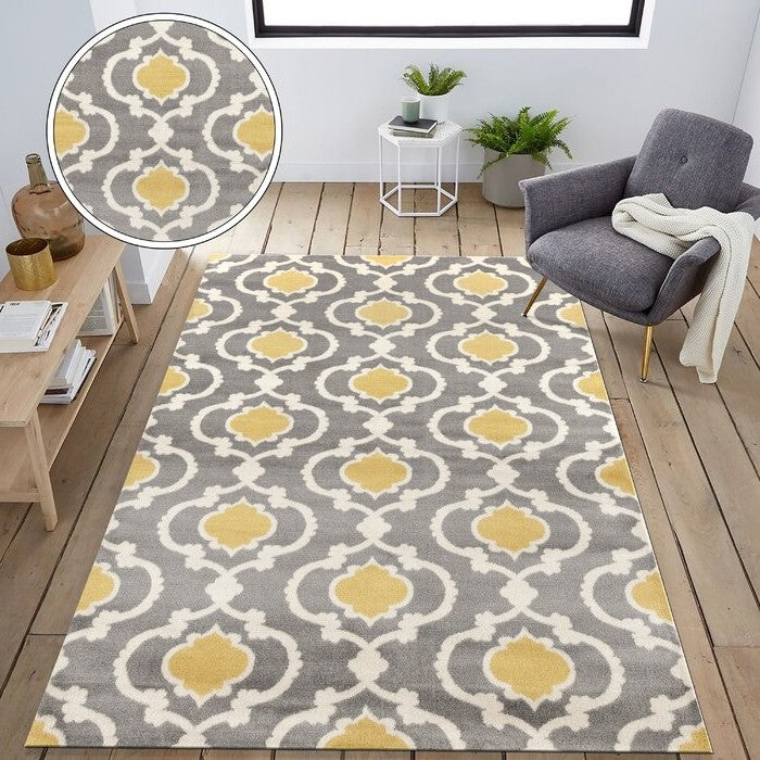 3'3" x 5' Grey Yellow Trellis Geometric Polypropylene Area Rug-1