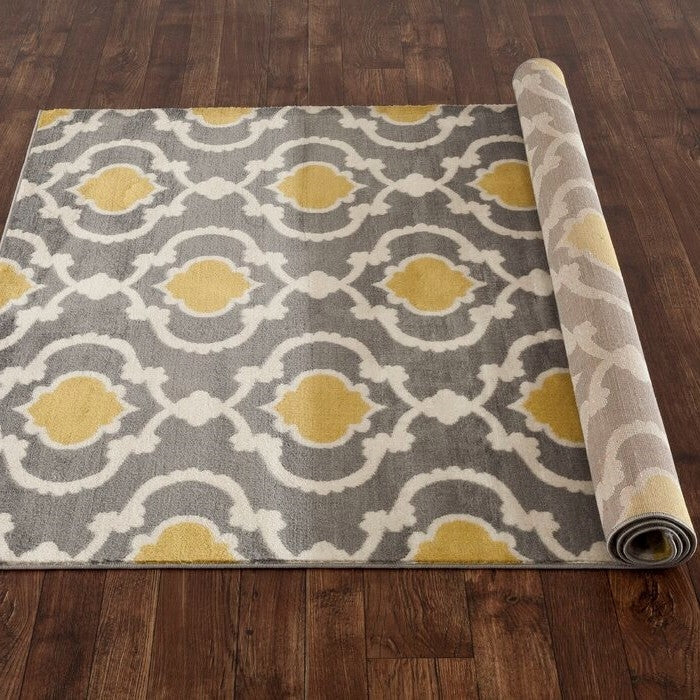 3'3" x 5' Grey Yellow Trellis Geometric Polypropylene Area Rug-3