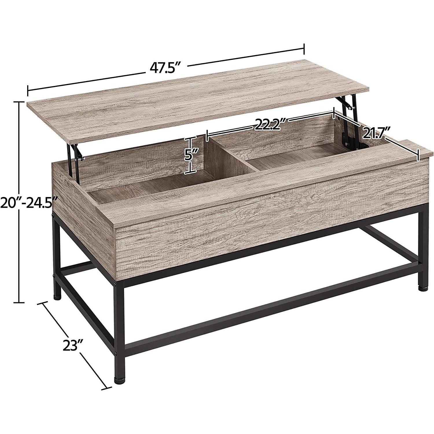 Modern Metal Wood Lift-Top Coffee Table Sofa Laptop Desk in Grey Wood Finish-3