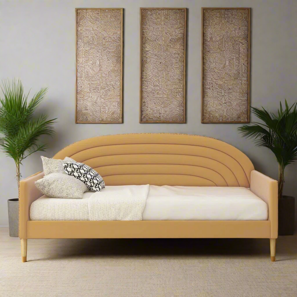 Twin size Mid-Century Modern Yellow Velvet Upholstered Daybed