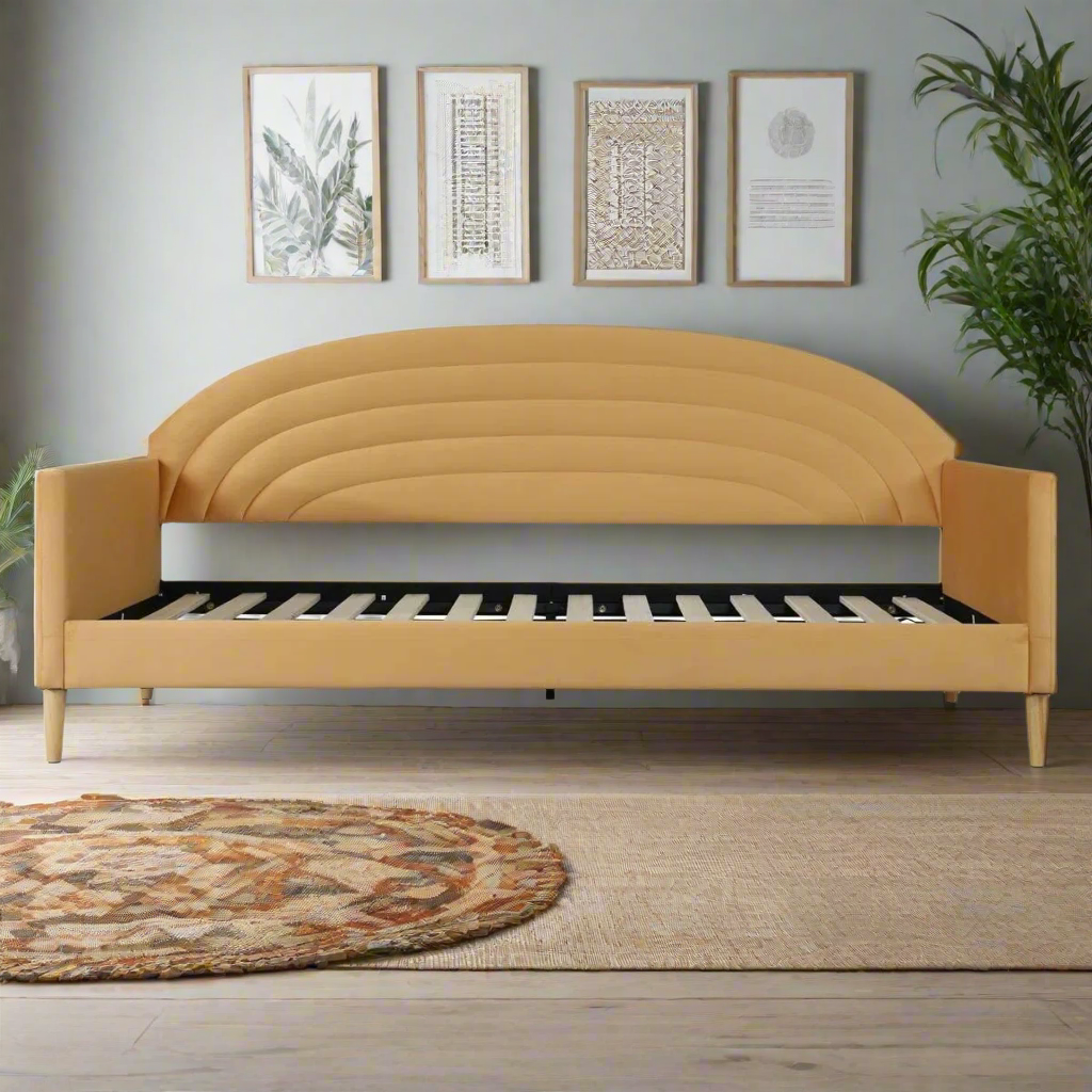 Twin size Mid-Century Modern Yellow Velvet Upholstered Daybed