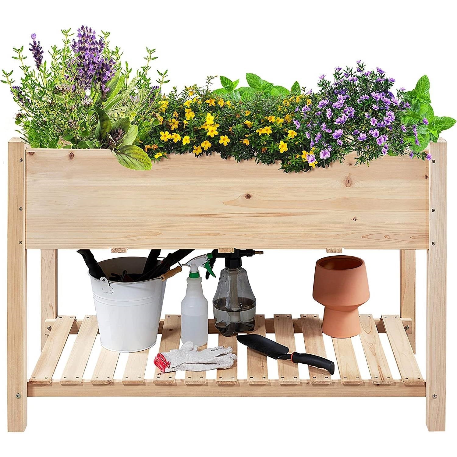 Solid Wood 2-Tier Raised Garden Bed Planter Box 4-ft x 2-ft x 32-inch High-0