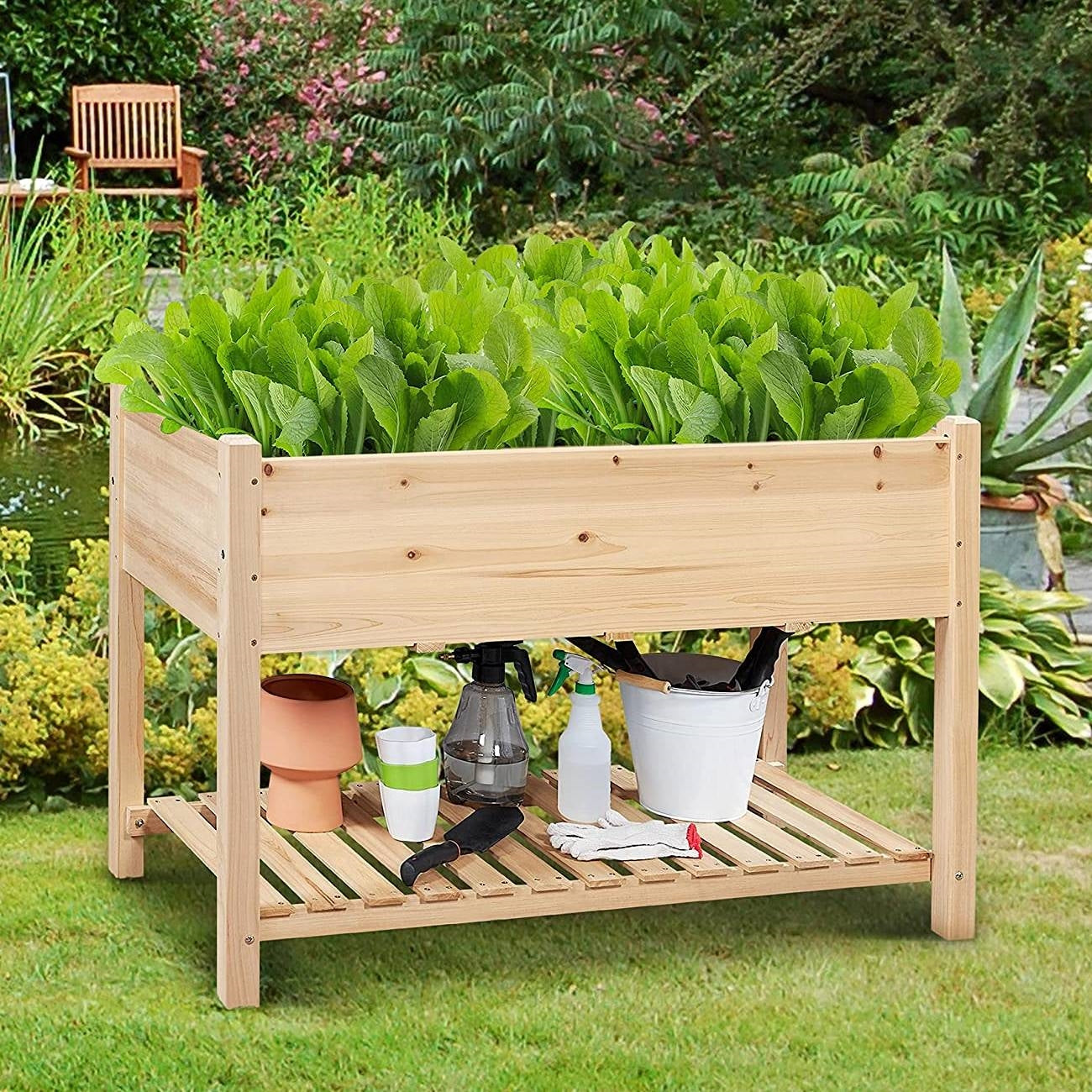 Solid Wood 2-Tier Raised Garden Bed Planter Box 4-ft x 2-ft x 32-inch High-2