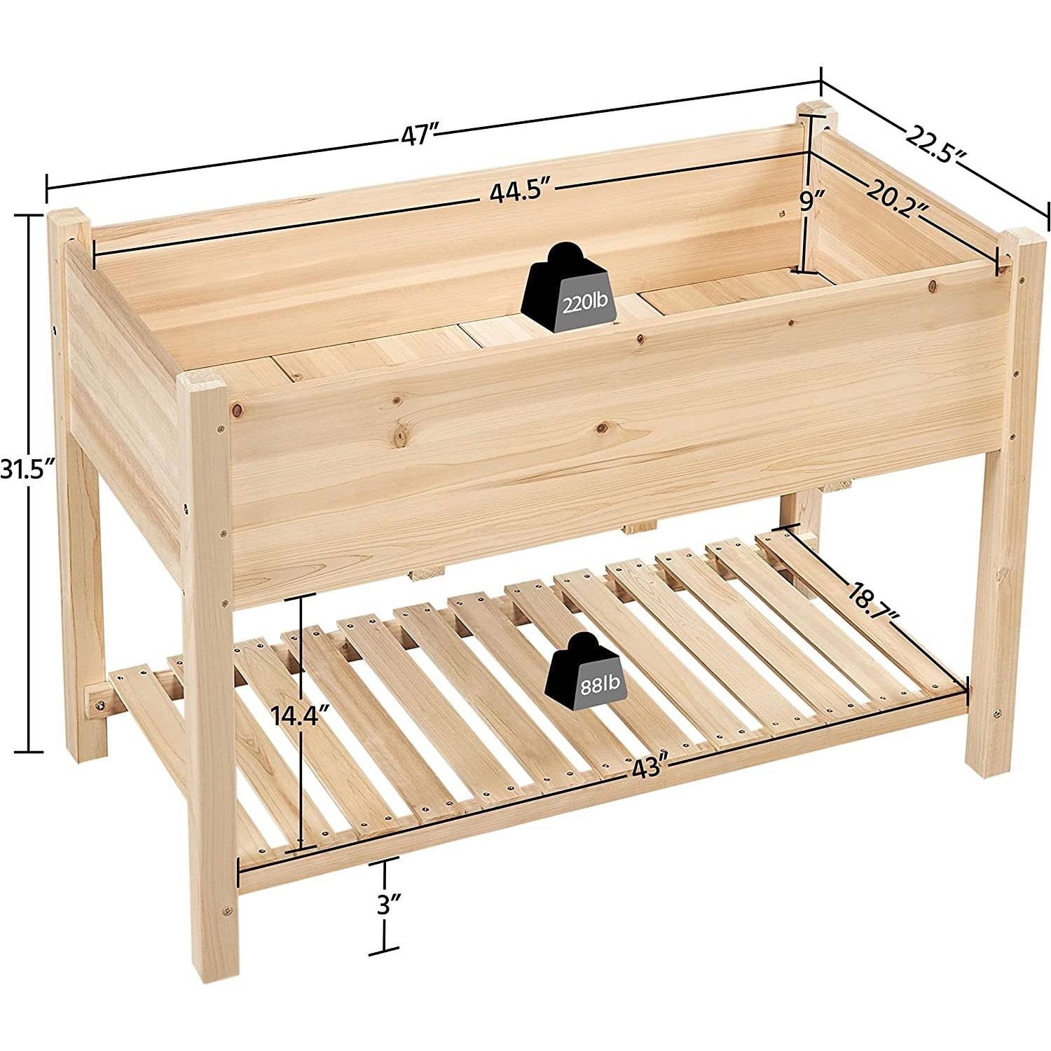 Solid Wood 2-Tier Raised Garden Bed Planter Box 4-ft x 2-ft x 32-inch High-3