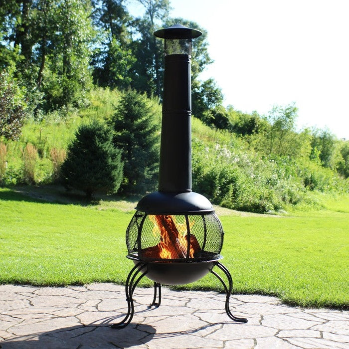 Black Steel Chimenea Wood Burning Fire Pit-3