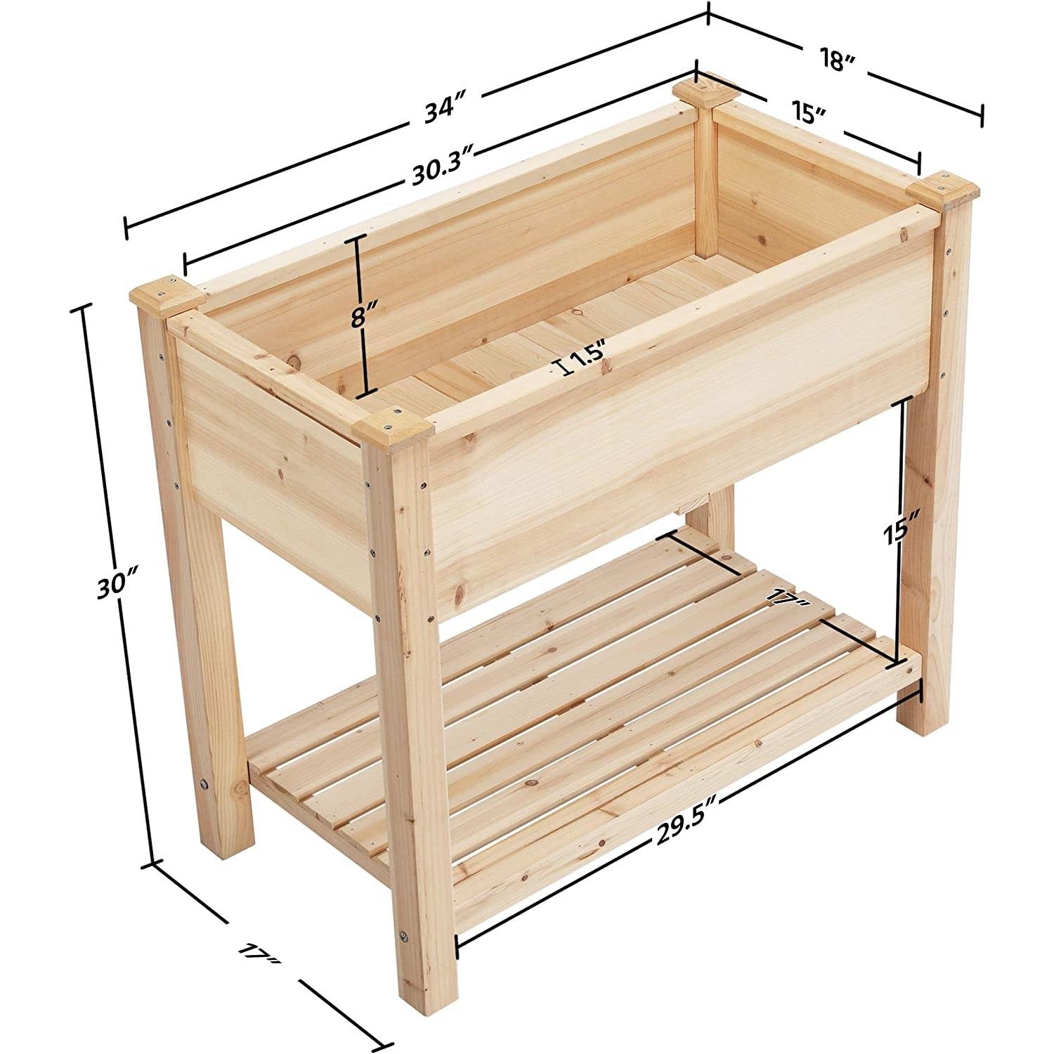 Solid Wood 2-Tier Raised Garden Bed Planter Bed with Bottom Storage Shelf-4