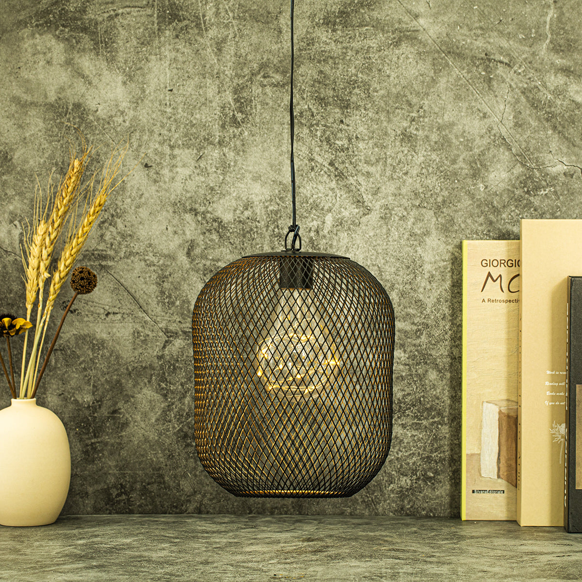 8.5'' High Battery Operated Hanging Lamp Mesh Lanterns with Lights Bulb-0