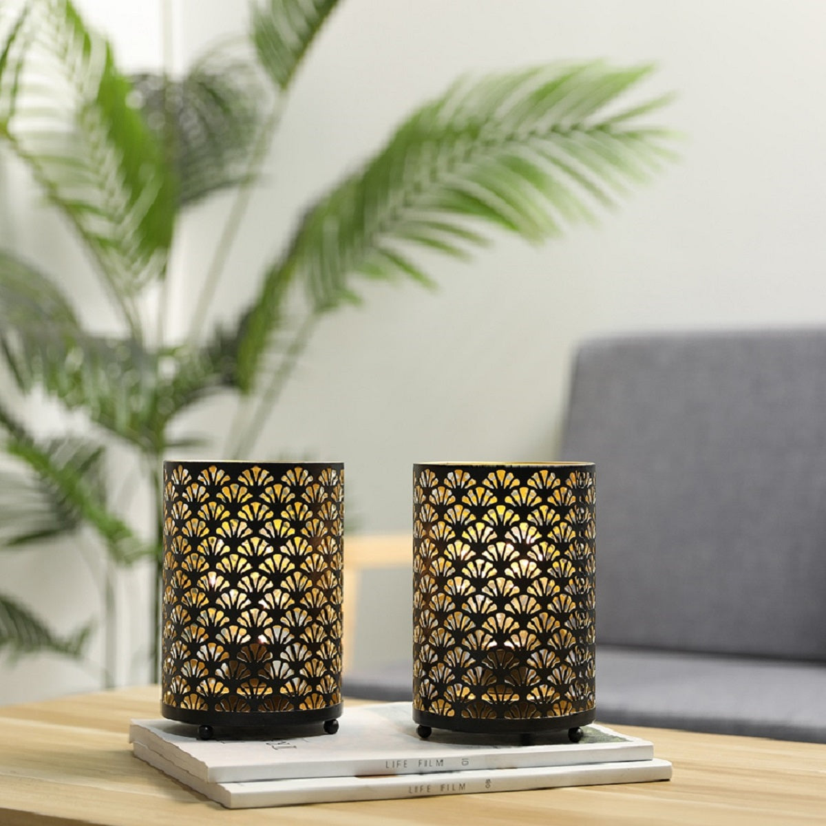 6.5'' Tall Metal Table Lamp Battery Lanterns(Set of 2)-0