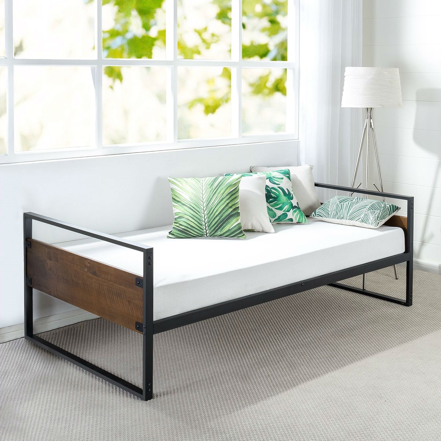 Twin Modern Wood Metal Daybed Frame with Steel Slats-0