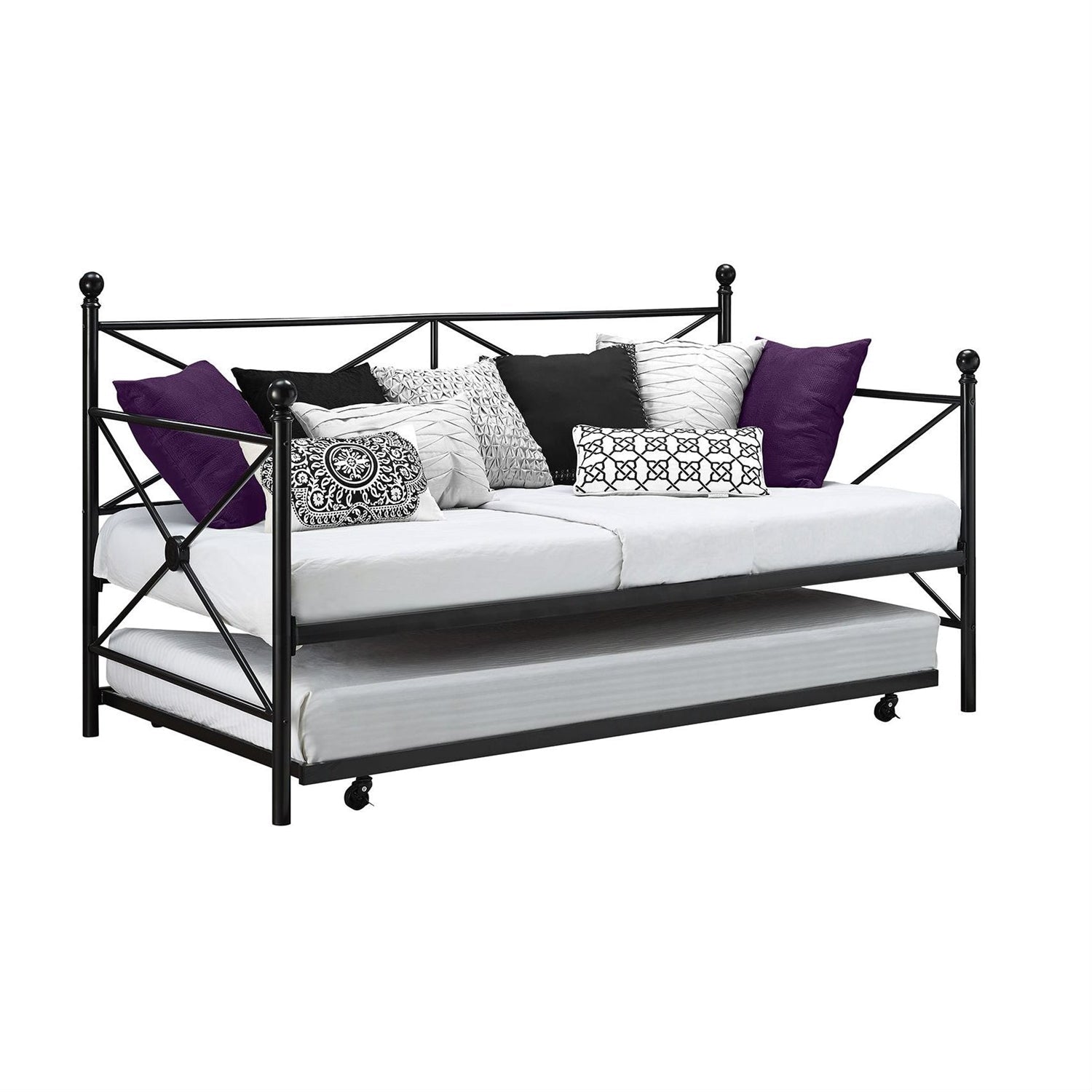 Twin size Contemporary Daybed and Trundle Set in Black Metal Finish-0