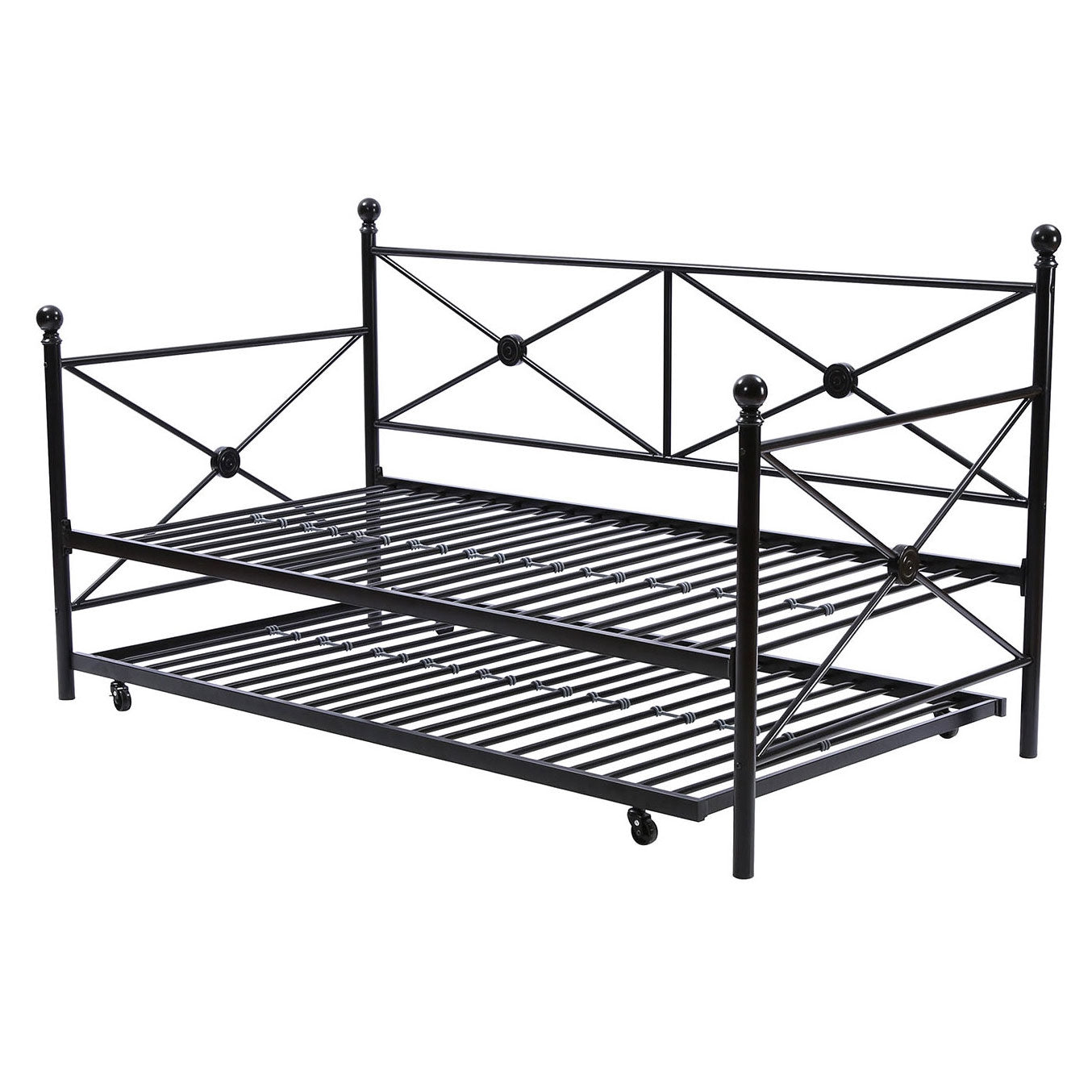 Twin size Contemporary Daybed and Trundle Set in Black Metal Finish-3