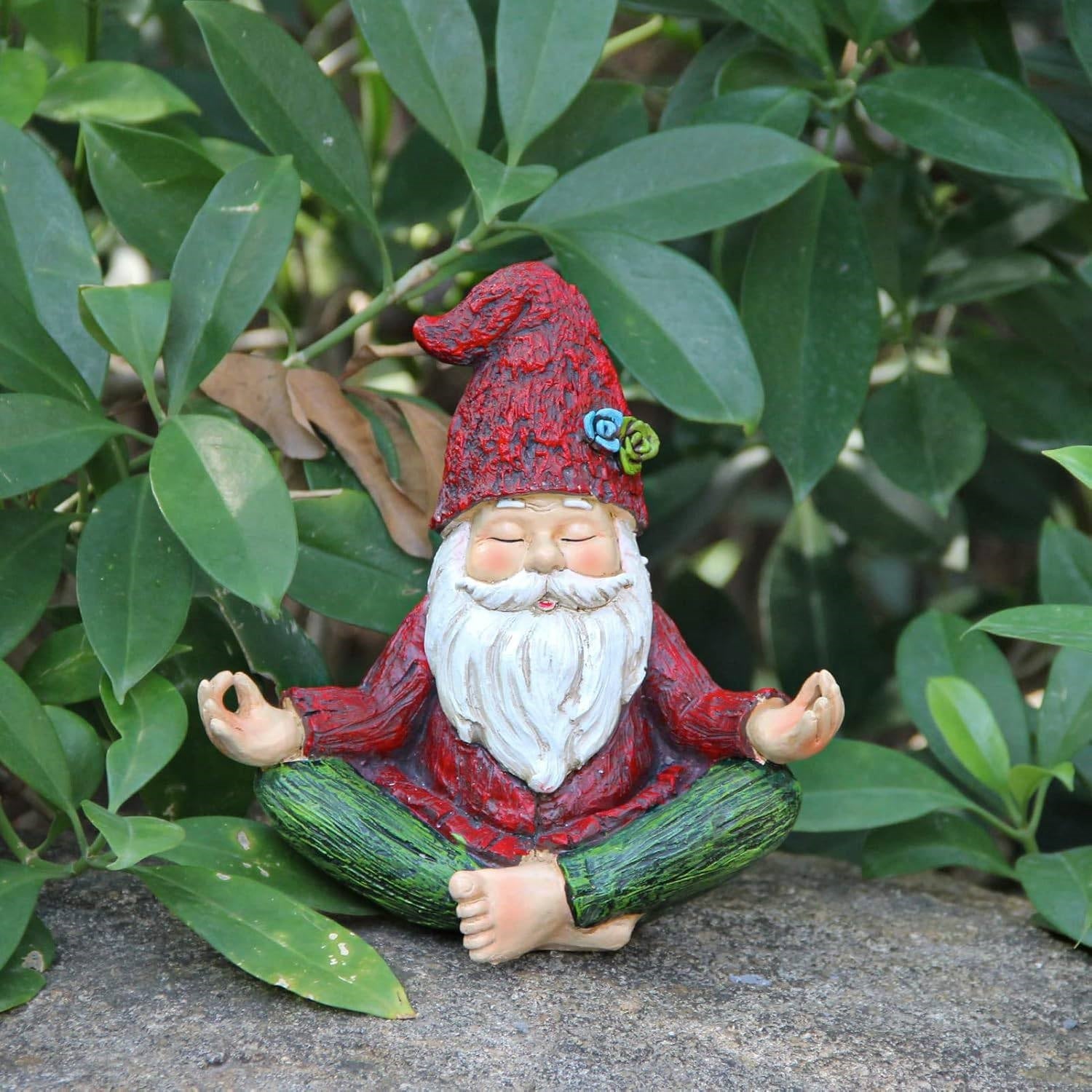 Zen Garden Meditating Yoga Solar Gnome Statue-1