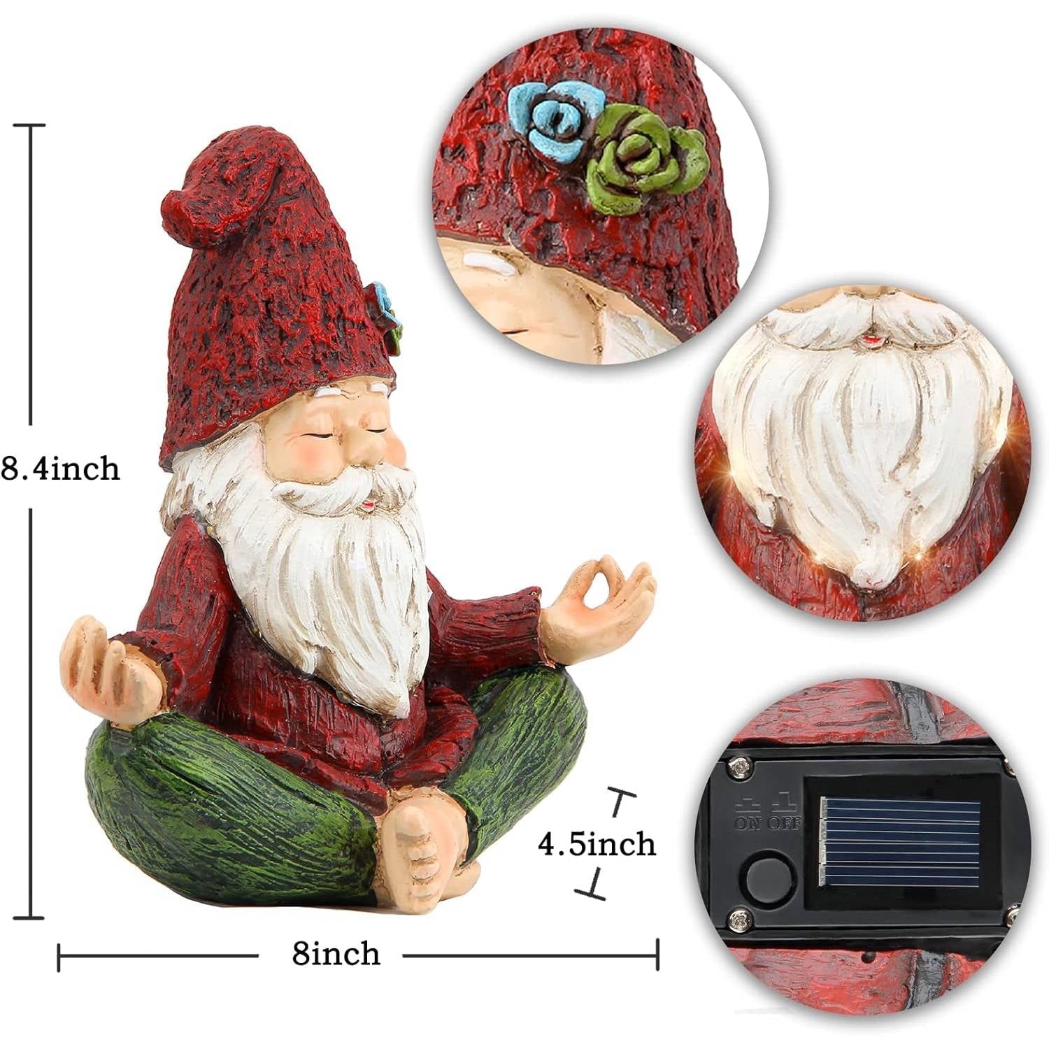 Zen Garden Meditating Yoga Solar Gnome Statue-4