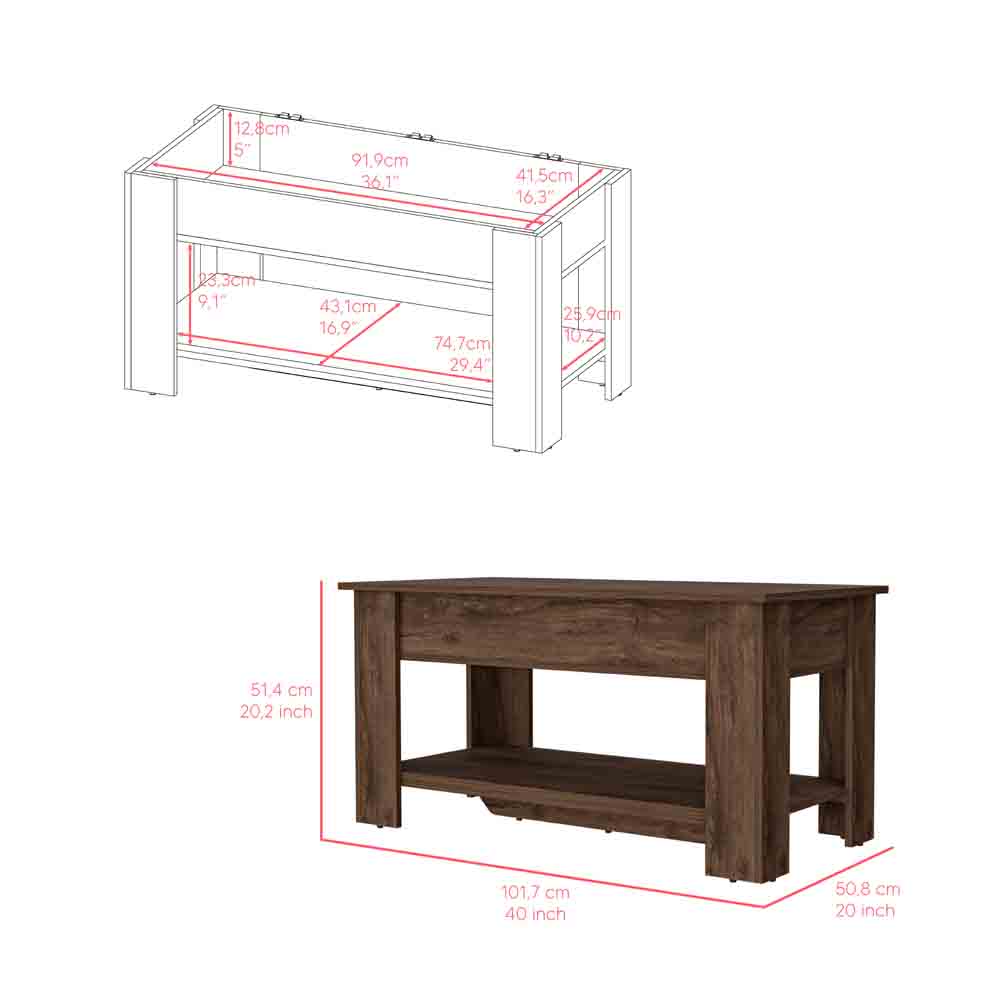 Storage Table Polgon, Extendable Table Shelf, Lower Shelf, Dark Brown Finish-4